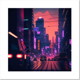 Nightly Ride - Cyberpunk Cityscape Skyline Posters and Art